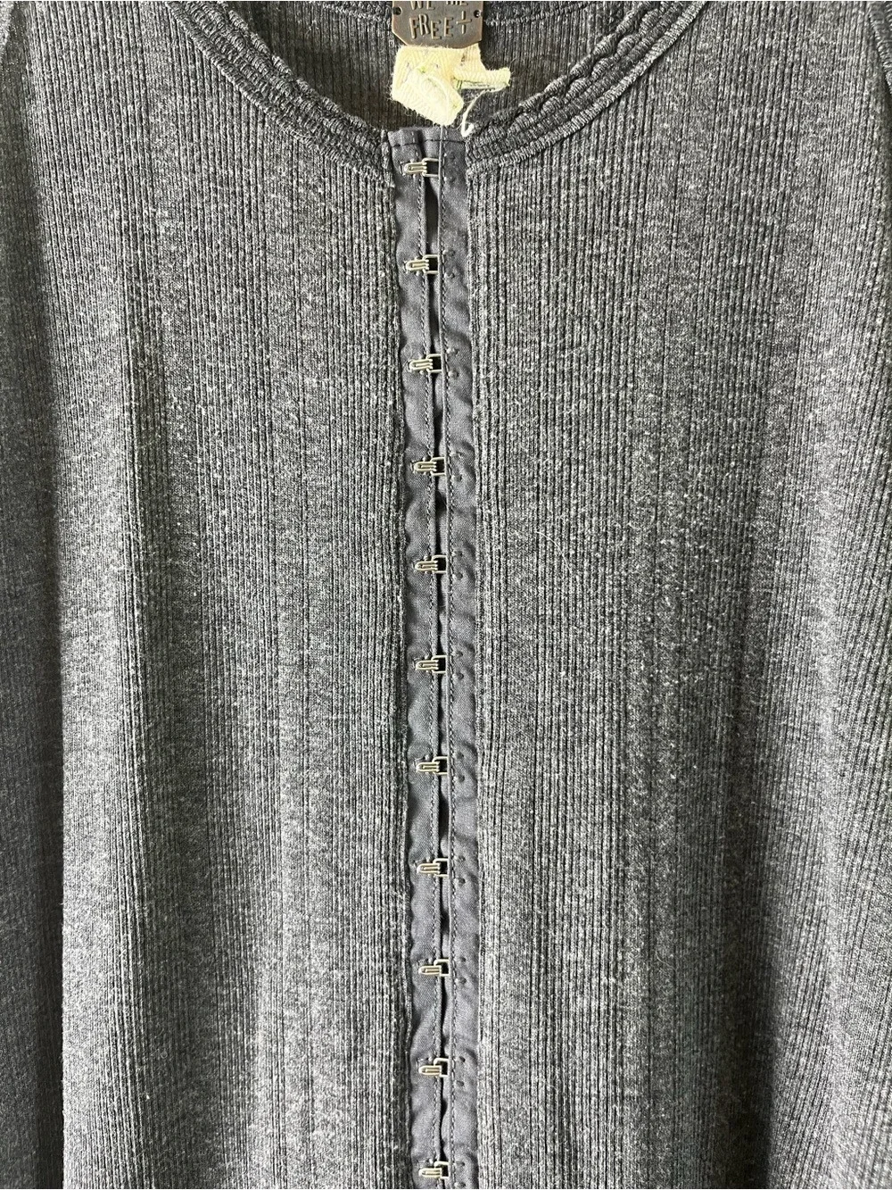 Free People Drop Needle Ribbed Venice Hook Front Dress in Dark Grey